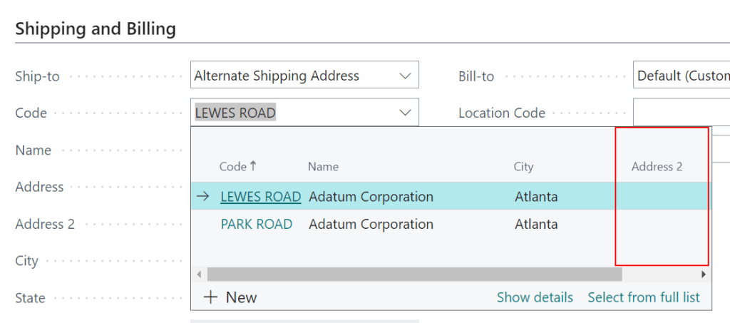 After adding a page extension, and modifying "Address 2 to Visible = true, the field showed up
