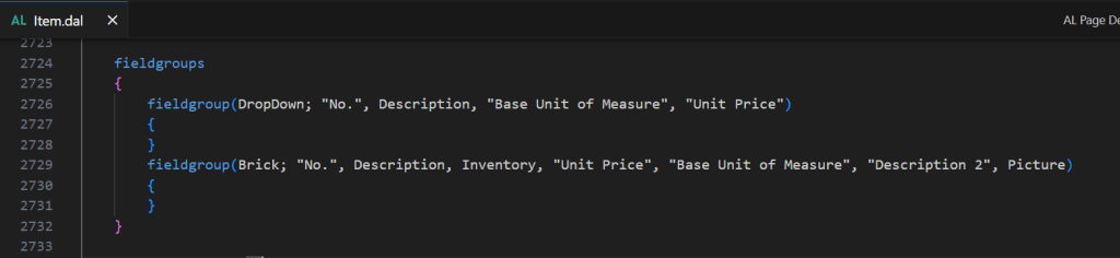 The Item table fieldgroups.