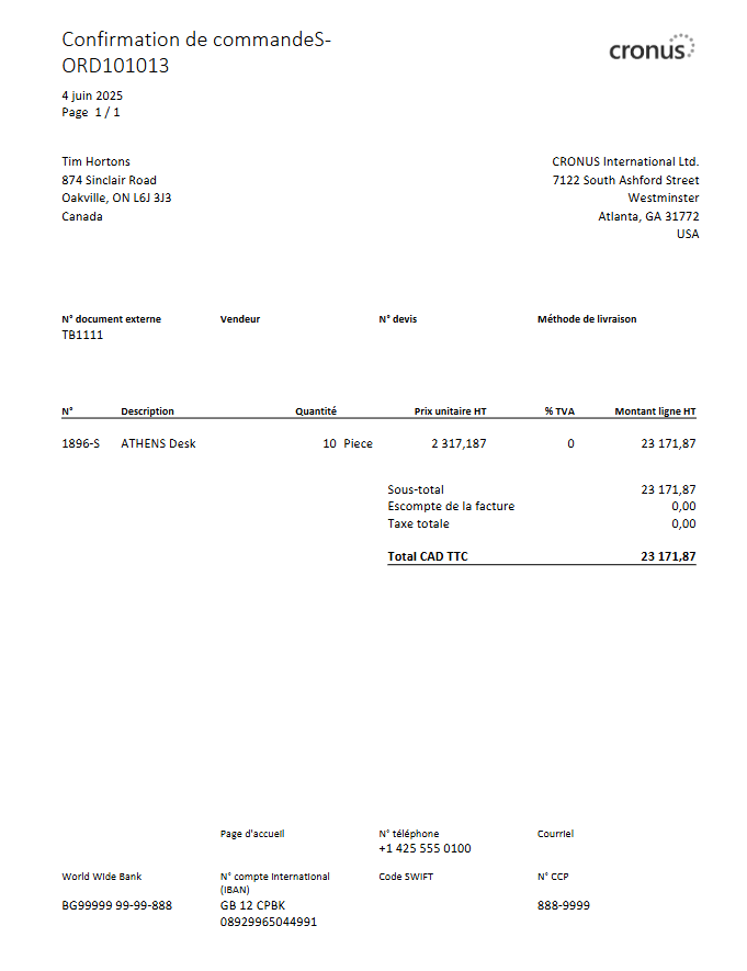 Standard Sales - Order Confirmation in French-Canadian
