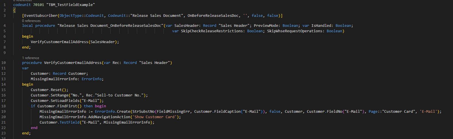 TestField with ErrorInfo that opens a card page, and focuses on a specific control. 
